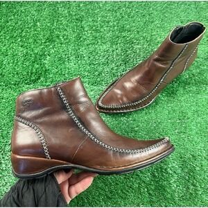 Pinkolinos Men's 38 Brown Leather Ankle Boots US 6 Side Zip Comfort Whipstich